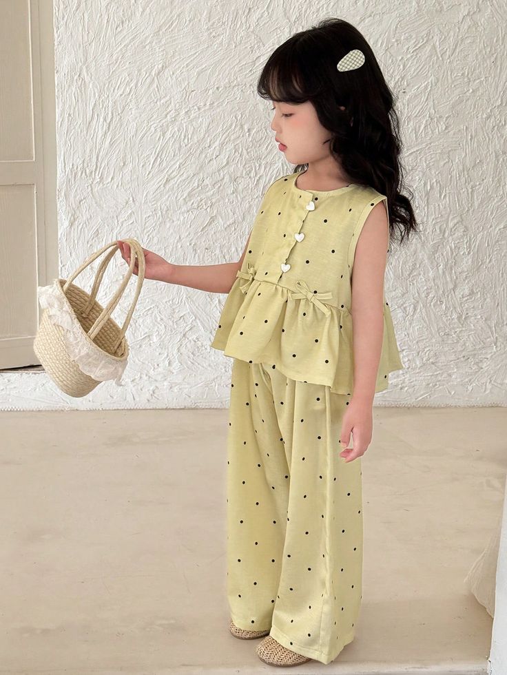 Girls Yellow Floral Top & White Pants Set