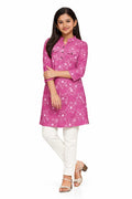 Girls Pink Floral Printed Kurta with Pants