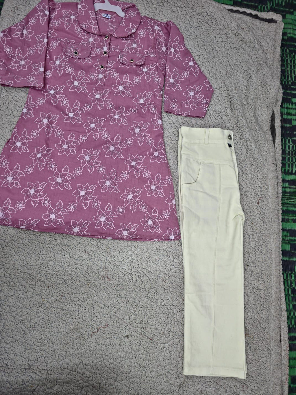 Girls Pink Floral Printed Kurta with Pants