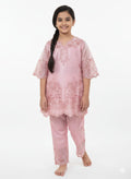 Girls Blush Pink Embroidered Kurta Pant Set