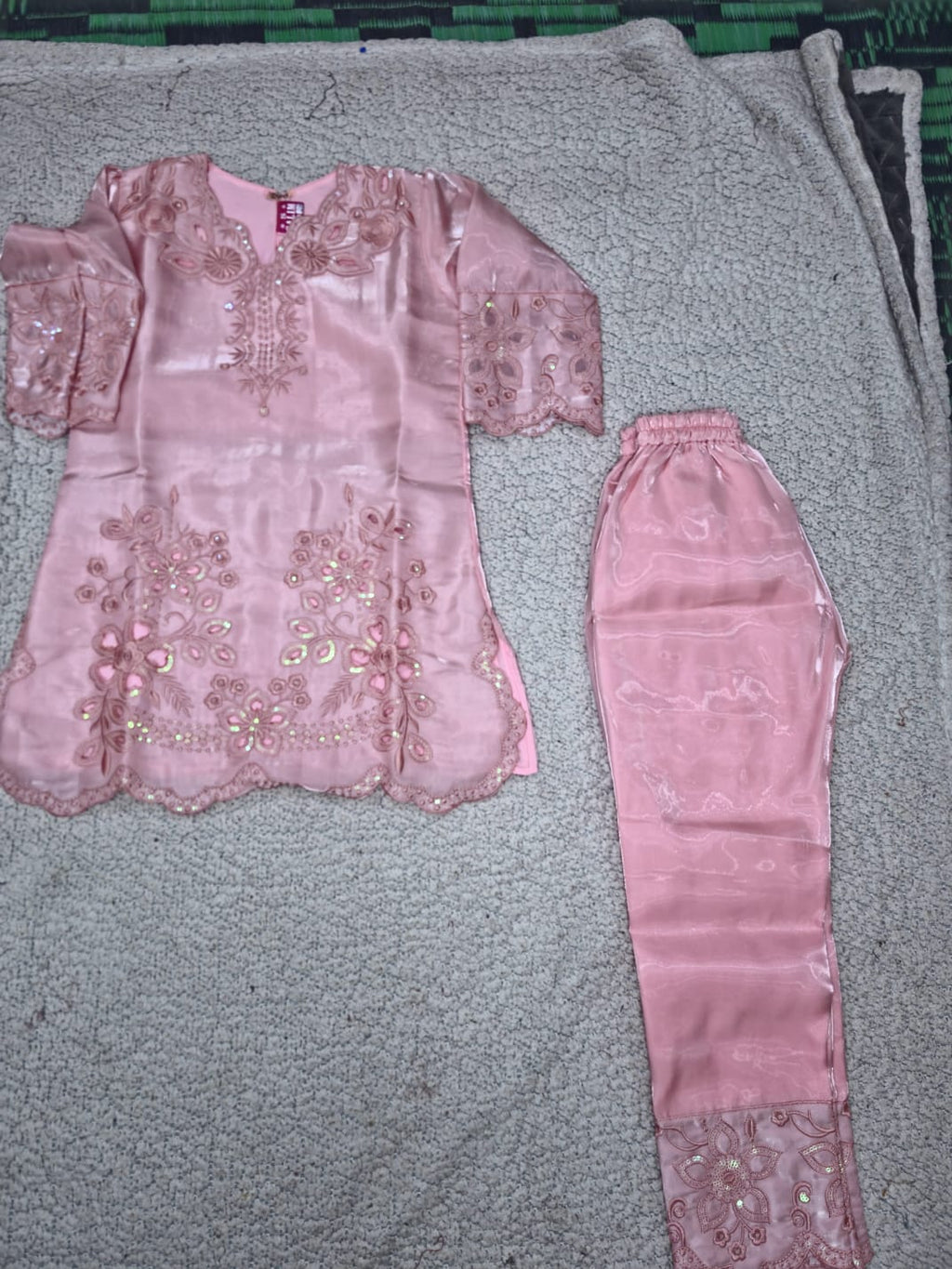 Girls Blush Pink Embroidered Kurta Pant Set
