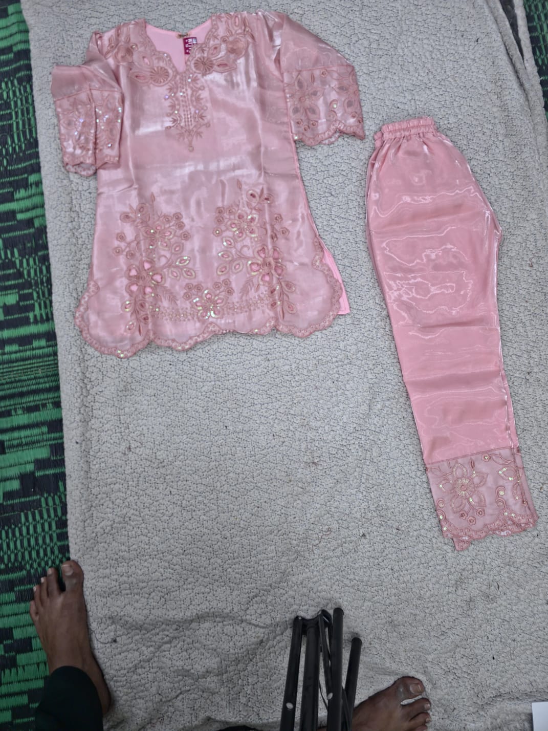 Girls Blush Pink Embroidered Kurta Pant Set