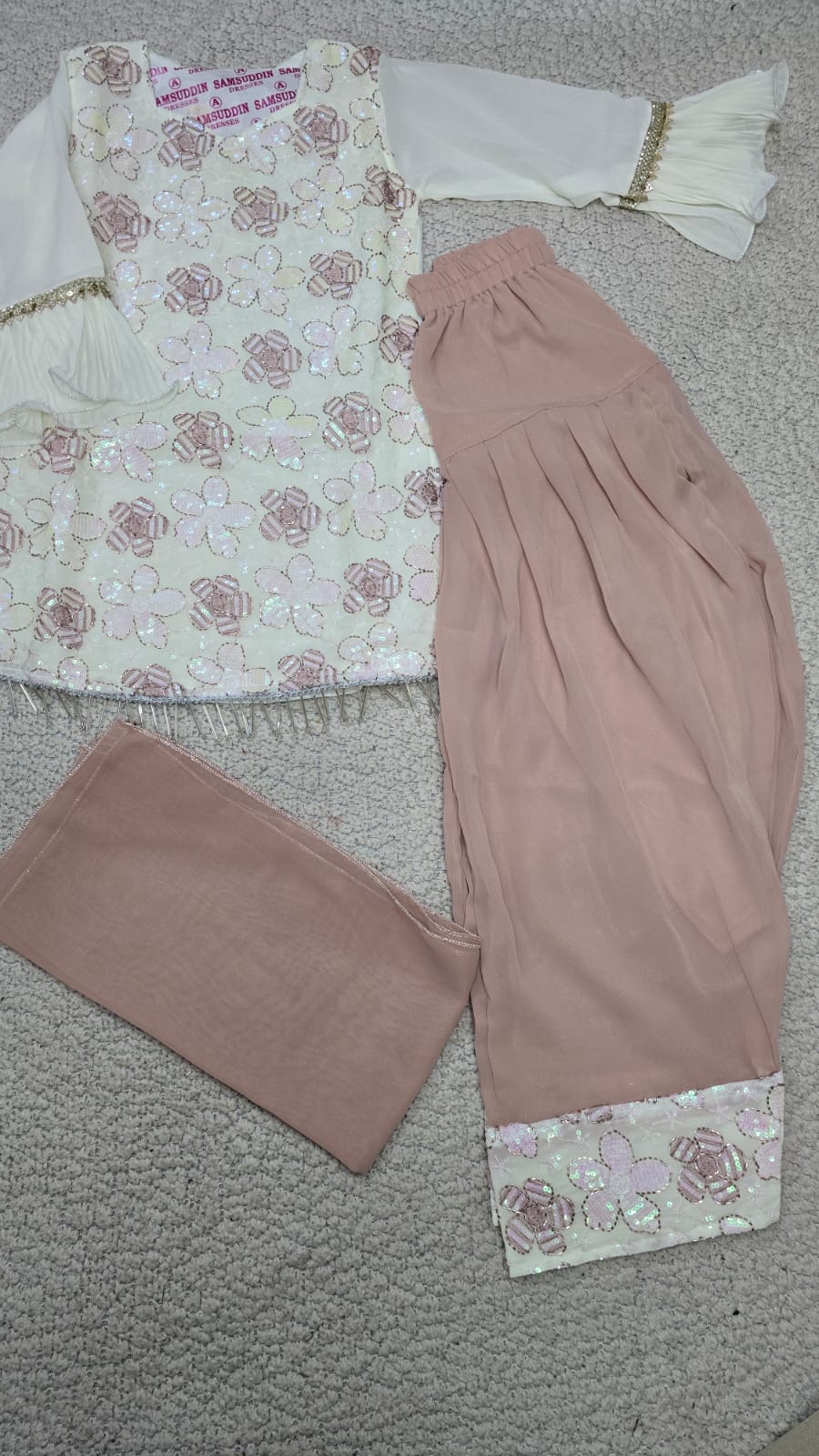 Girls Floral Sequin Embroidered Kurta with Sharara Set