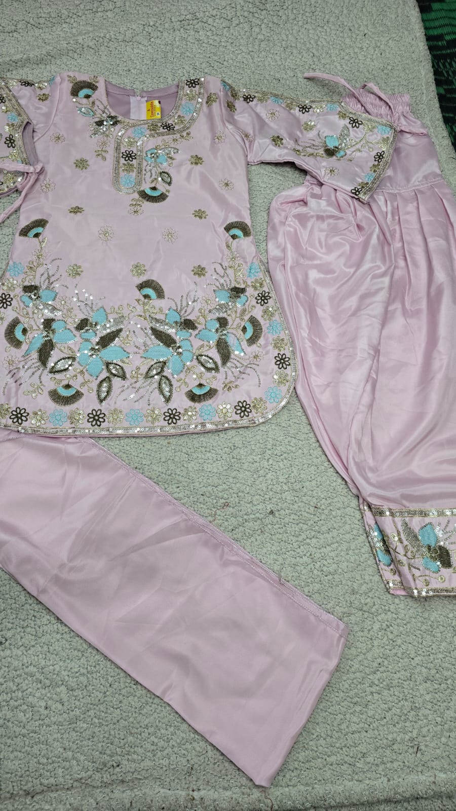 Girls Pastel Pink Embroidered Kurta Patiala Set with Dupatta