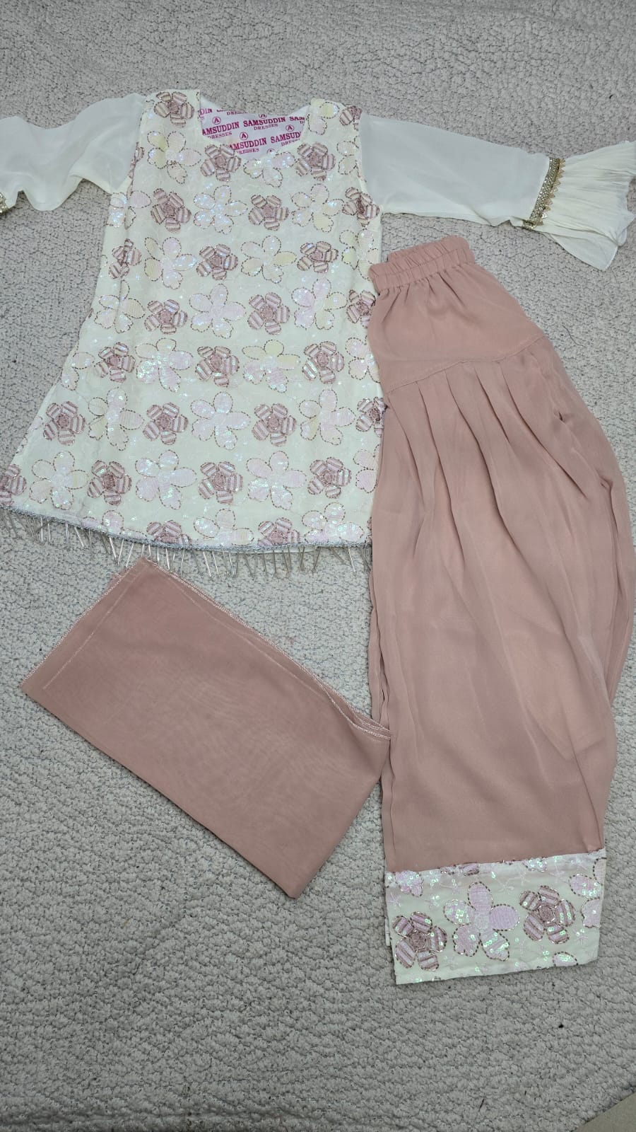 Girls Floral Sequin Embroidered Kurta with Sharara Set