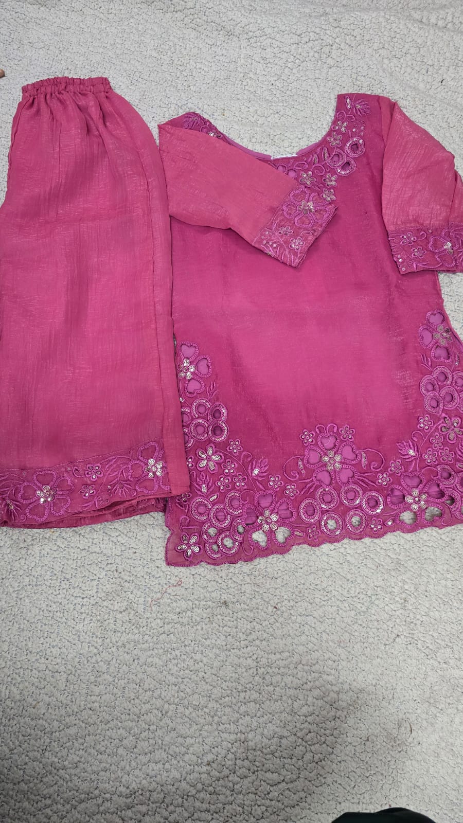 Girls Rose Pink Embroidered Kurta Pant Set