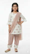 Girls Floral Sequin Embroidered Kurta with Sharara Set