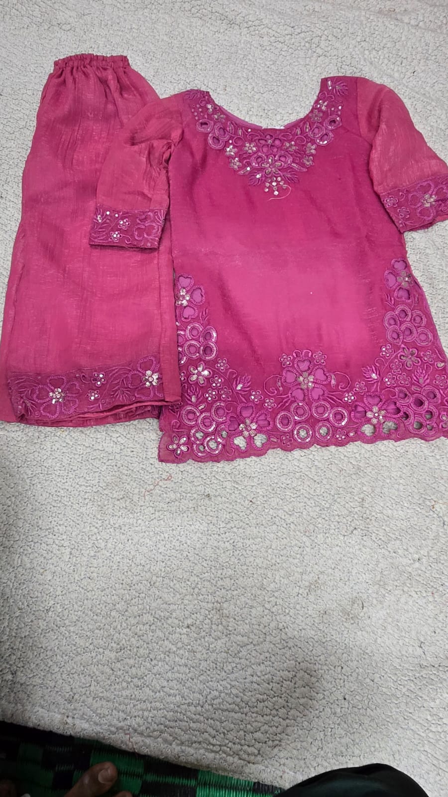 Girls Rose Pink Embroidered Kurta Pant Set