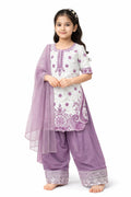 Girls Lavender Embroidered Kurta Pant Set with Dupatta