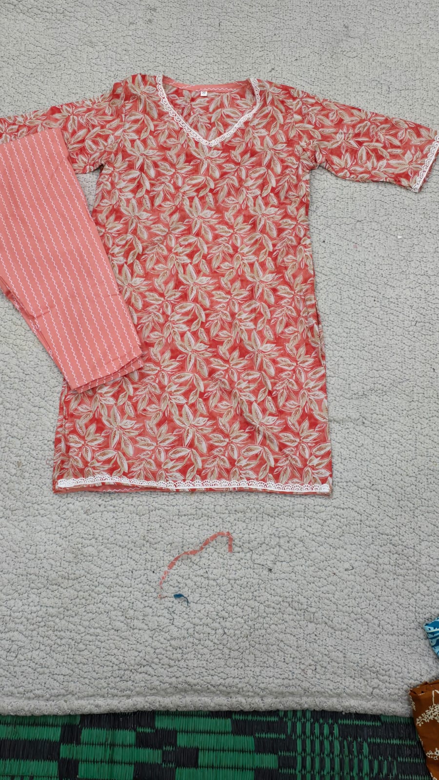 peach floral cotton kurti set