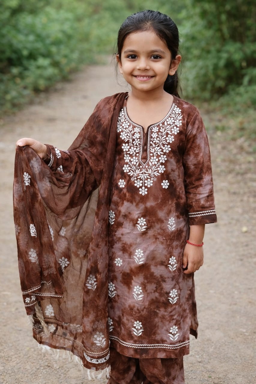 Elegant Brown Lucknowi Embroidered Suit Set