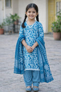 Blue printed cotton kurti set
