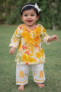 Adorable Yellow Floral Embroidered Kids Suit Set